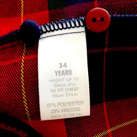 Red & navy blue Plaid long dress girls age 3-4 long sleeves Peter Pan collar - Picture 3 of 6